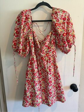 For Love & Lemons Floral Puff-Sleeve Mini Dress